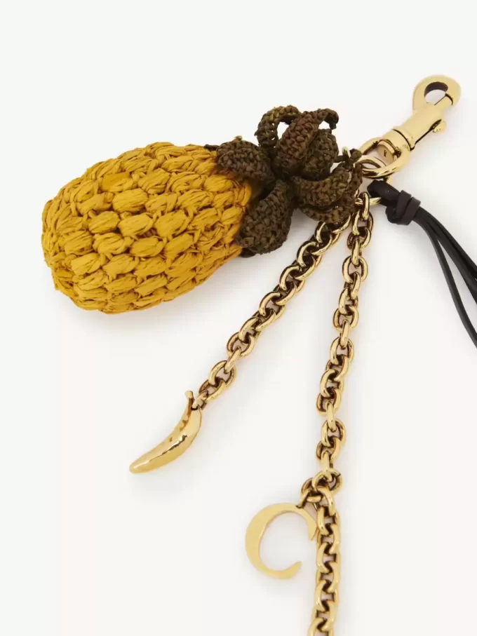Pineapple bag charm in raffia, metal & leather Pineapple bag charm in raffia, metal & leather