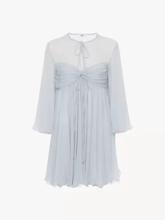 Pleated mini dress in silk mousseline