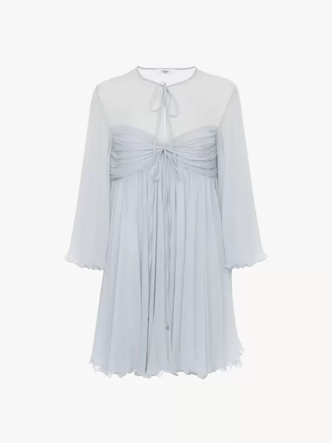 Pleated mini dress in silk mousseline Pleated mini dress in silk mousseline