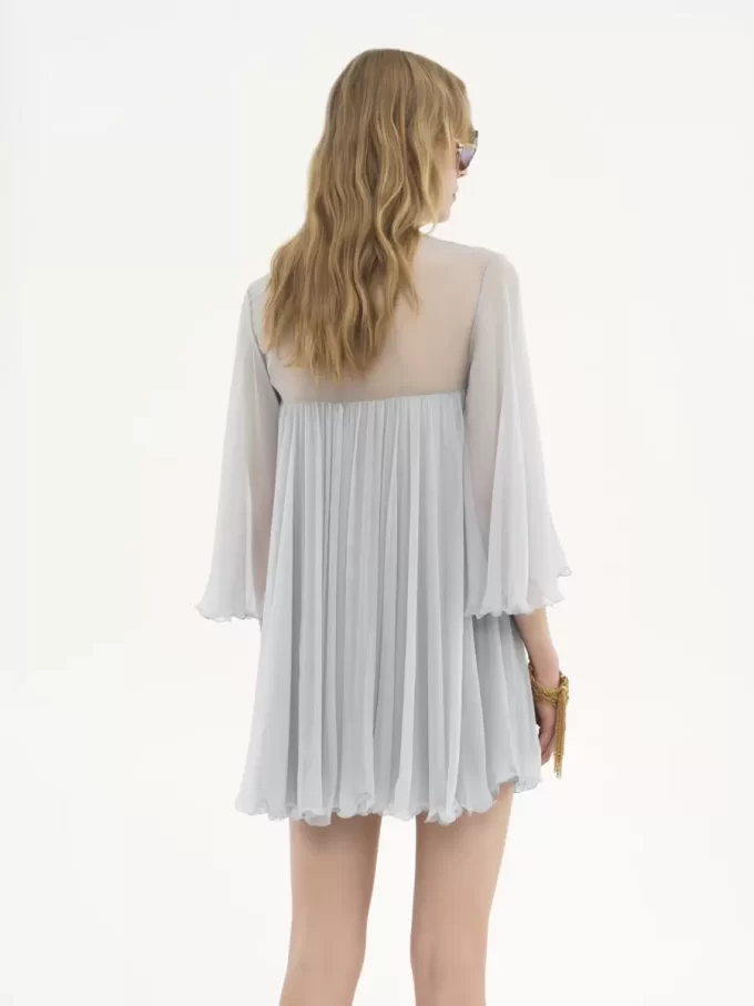 Pleated mini dress in silk mousseline Pleated mini dress in silk mousseline