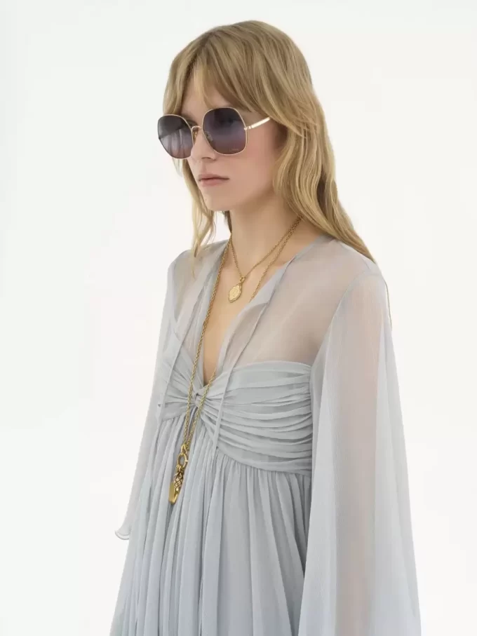 Pleated mini dress in silk mousseline Pleated mini dress in silk mousseline