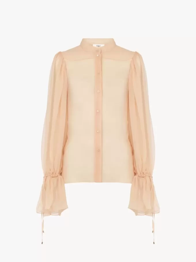 Puff-sleeve blouse in silk mousseline Puff-sleeve blouse in silk mousseline