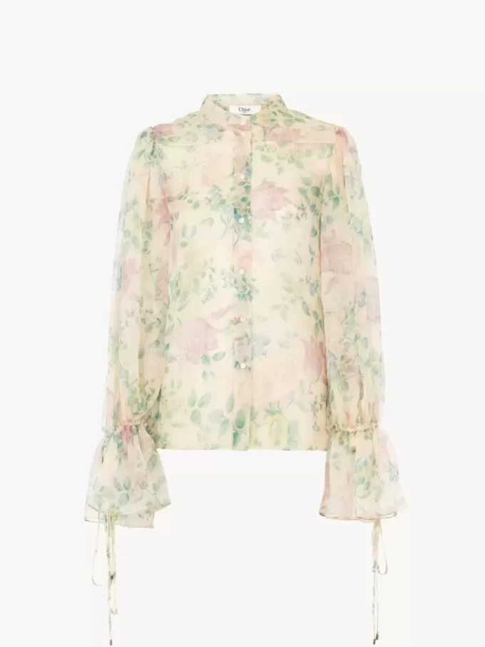 Puff-sleeve blouse in silk mousseline Puff-sleeve blouse in silk mousseline