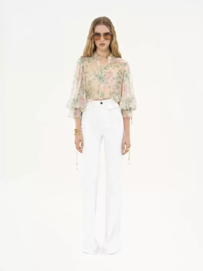 Puff-sleeve blouse in silk mousseline Puff-sleeve blouse in silk mousseline