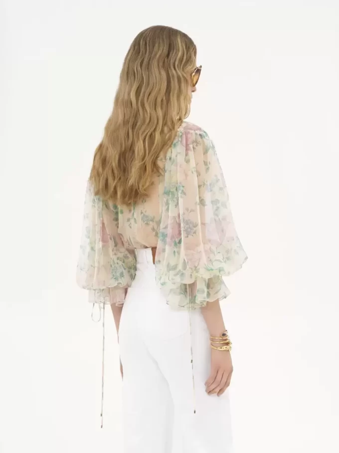 Puff-sleeve blouse in silk mousseline Puff-sleeve blouse in silk mousseline