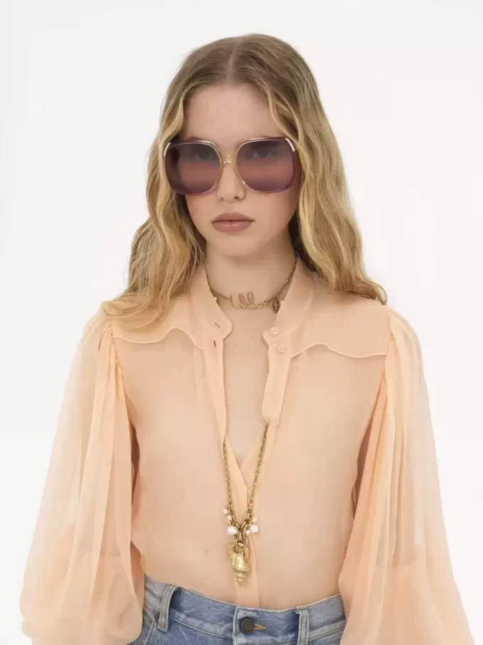 Puff-sleeve blouse in silk mousseline Puff-sleeve blouse in silk mousseline