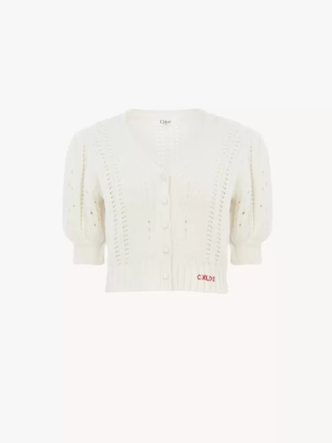 Puff-sleeve cardigan in a wool & cashmere knit Puff-sleeve cardigan in a wool & cashmere knit