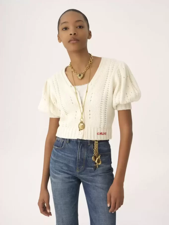 Puff-sleeve cardigan in a wool & cashmere knit Puff-sleeve cardigan in a wool & cashmere knit