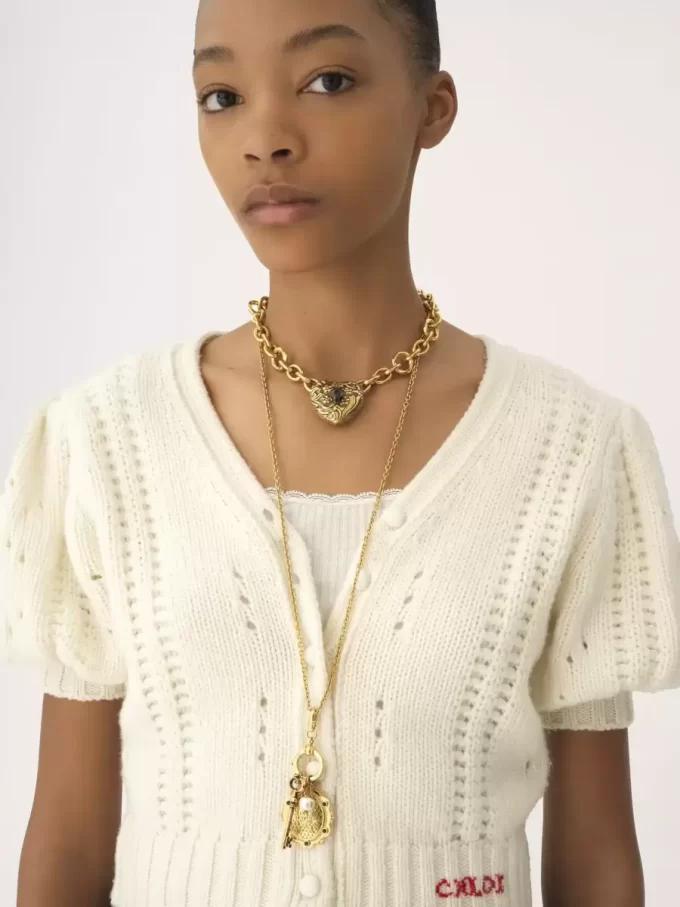 Puff-sleeve cardigan in a wool & cashmere knit Puff-sleeve cardigan in a wool & cashmere knit