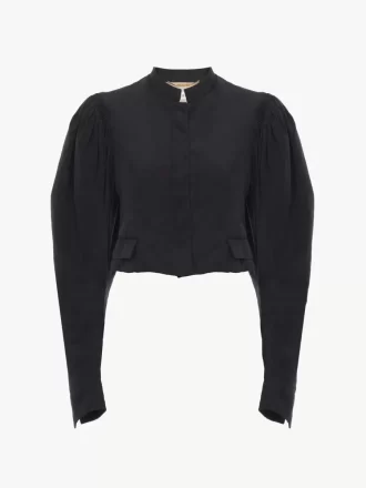Puff-sleeve cropped jacket in silk faille