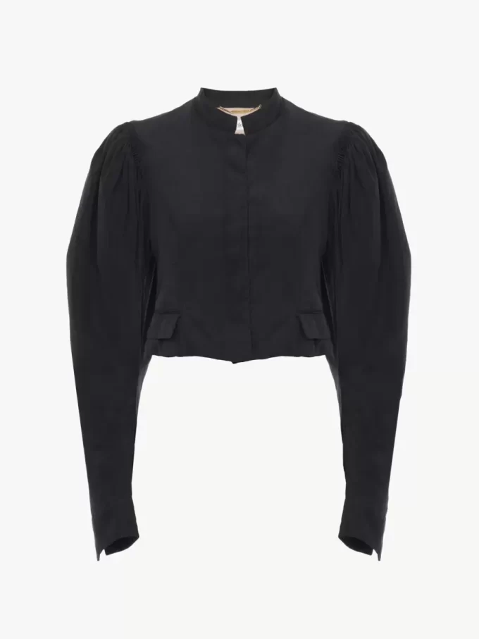 Puff-sleeve cropped jacket in silk faille Puff-sleeve cropped jacket in silk faille