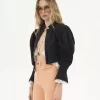 Puff-sleeve cropped jacket in silk faille Puff-sleeve cropped jacket in silk faille