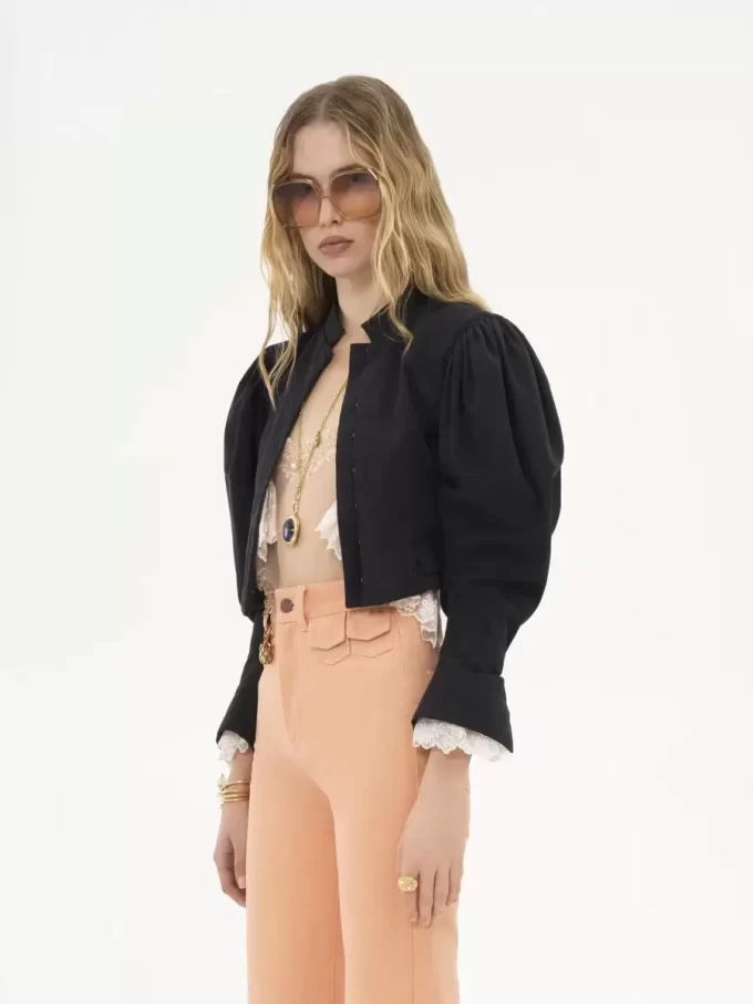 Puff-sleeve cropped jacket in silk faille Puff-sleeve cropped jacket in silk faille