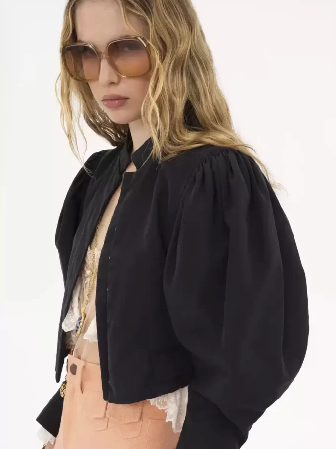 Puff-sleeve cropped jacket in silk faille Puff-sleeve cropped jacket in silk faille