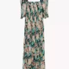 Puff-sleeve long dress in silk mousseline Puff-sleeve long dress in silk mousseline