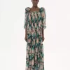 Puff-sleeve long dress in silk mousseline Puff-sleeve long dress in silk mousseline