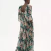 Puff-sleeve long dress in silk mousseline Puff-sleeve long dress in silk mousseline