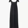 Puff-sleeve long dress in silk plumetis Puff-sleeve long dress in silk plumetis