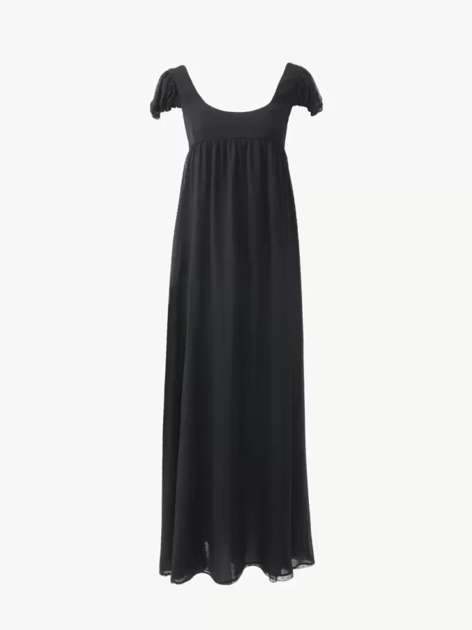 Puff-sleeve long dress in silk plumetis Puff-sleeve long dress in silk plumetis