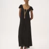 Puff-sleeve long dress in silk plumetis Puff-sleeve long dress in silk plumetis