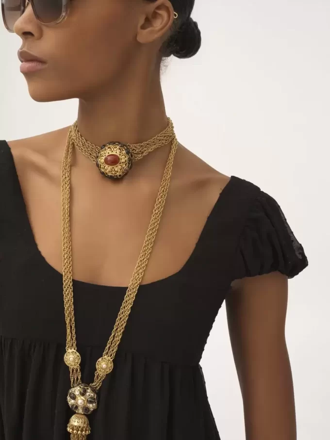 Puff-sleeve long dress in silk plumetis Puff-sleeve long dress in silk plumetis