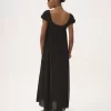 Puff-sleeve long dress in silk plumetis Puff-sleeve long dress in silk plumetis