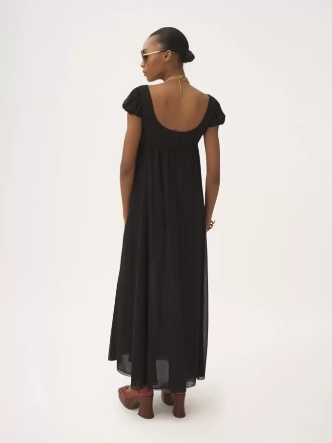 Puff-sleeve long dress in silk plumetis Puff-sleeve long dress in silk plumetis
