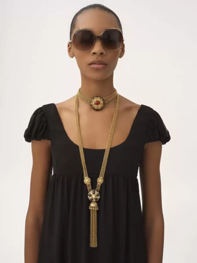 Puff-sleeve long dress in silk plumetis Puff-sleeve long dress in silk plumetis