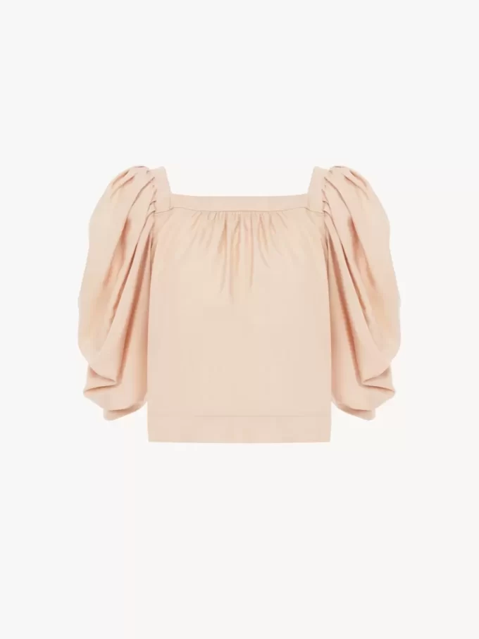 Puff-sleeve pleated top in silk poplin Puff-sleeve pleated top in silk poplin