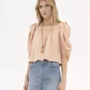 Puff-sleeve pleated top in silk poplin Puff-sleeve pleated top in silk poplin