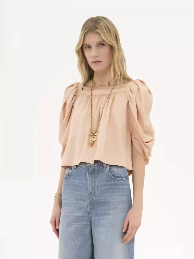 Puff-sleeve pleated top in silk poplin Puff-sleeve pleated top in silk poplin
