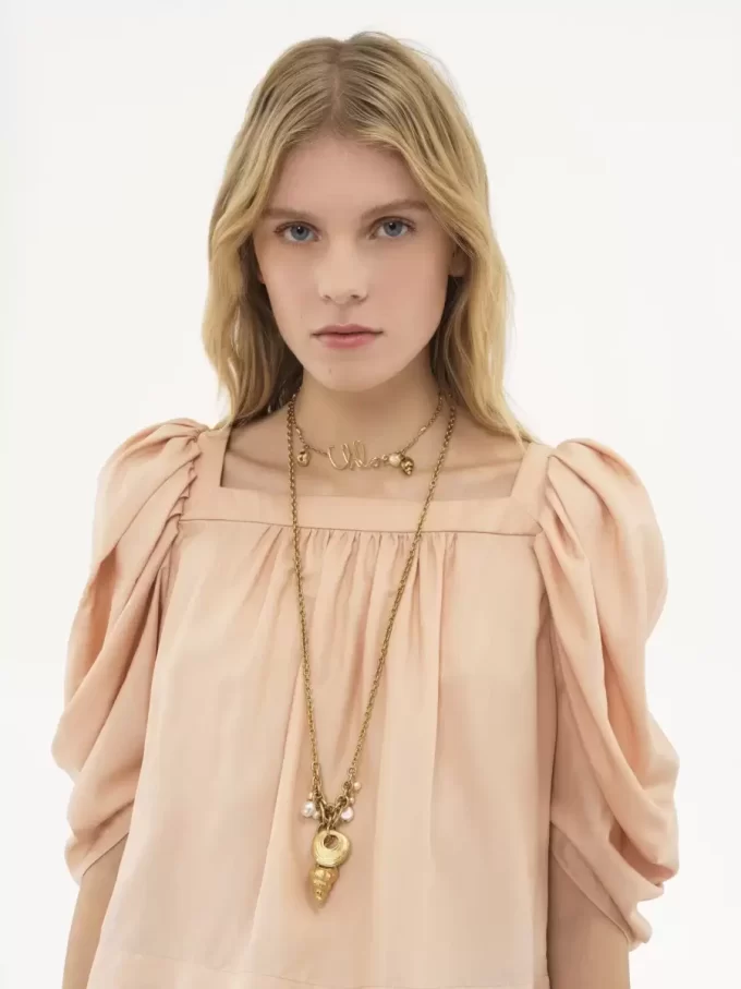 Puff-sleeve pleated top in silk poplin Puff-sleeve pleated top in silk poplin