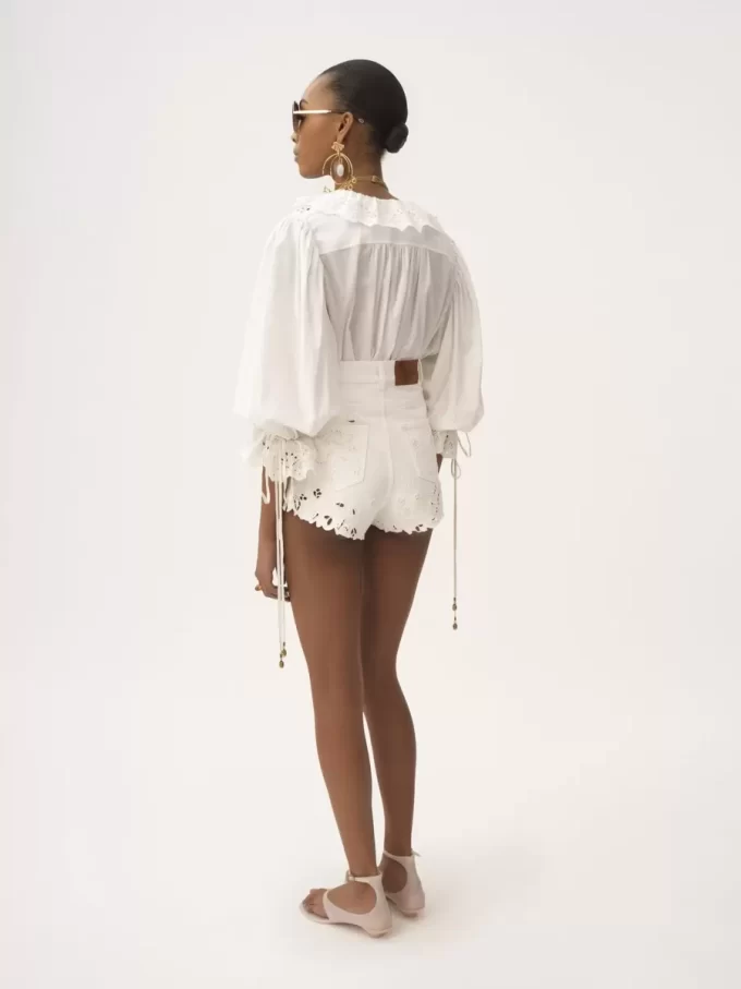 Puff-sleeve V-neck top in cotton voile Puff-sleeve V-neck top in cotton voile