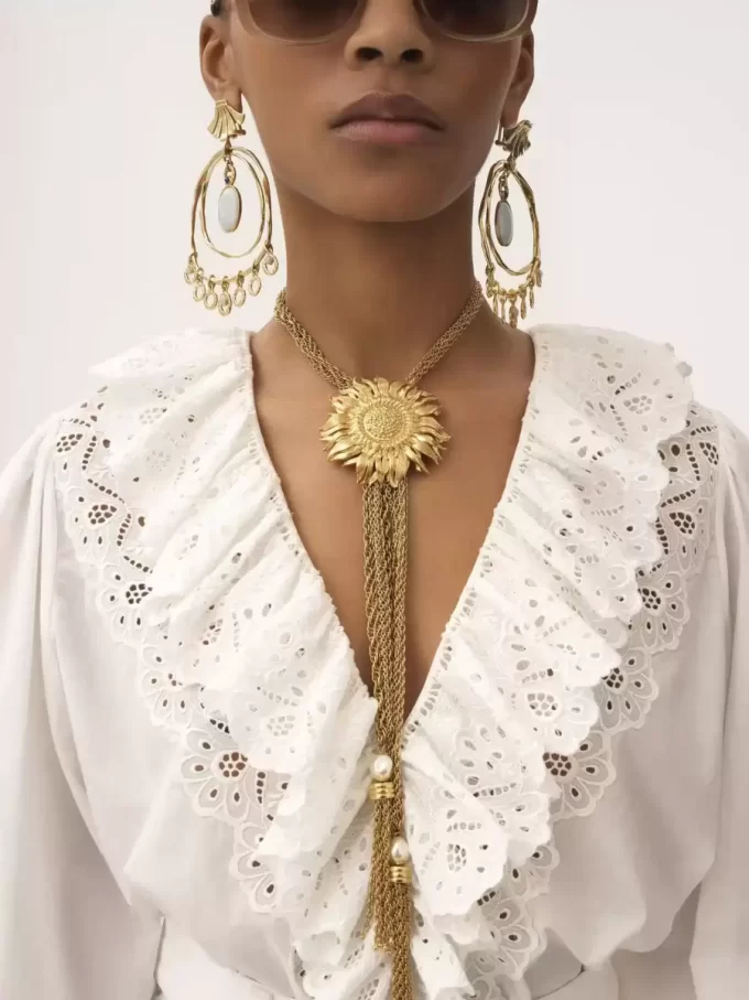 Puff-sleeve V-neck top in cotton voile Puff-sleeve V-neck top in cotton voile