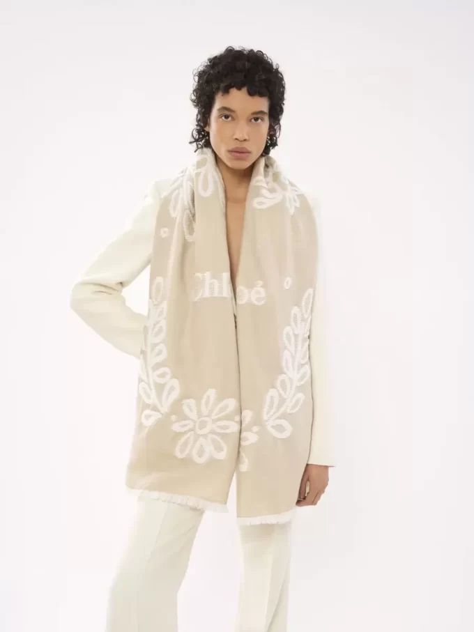 Rectangular stole in wool & silk broderie anglaise Rectangular stole in wool & silk broderie anglaise