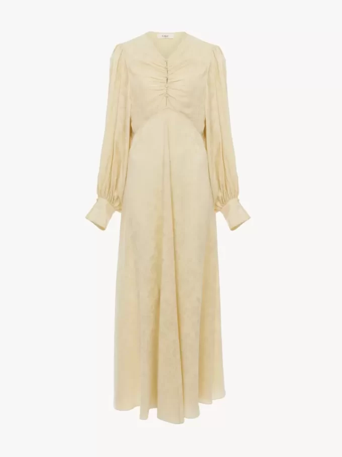 Ruched long dress in silk jacquard Ruched long dress in silk jacquard
