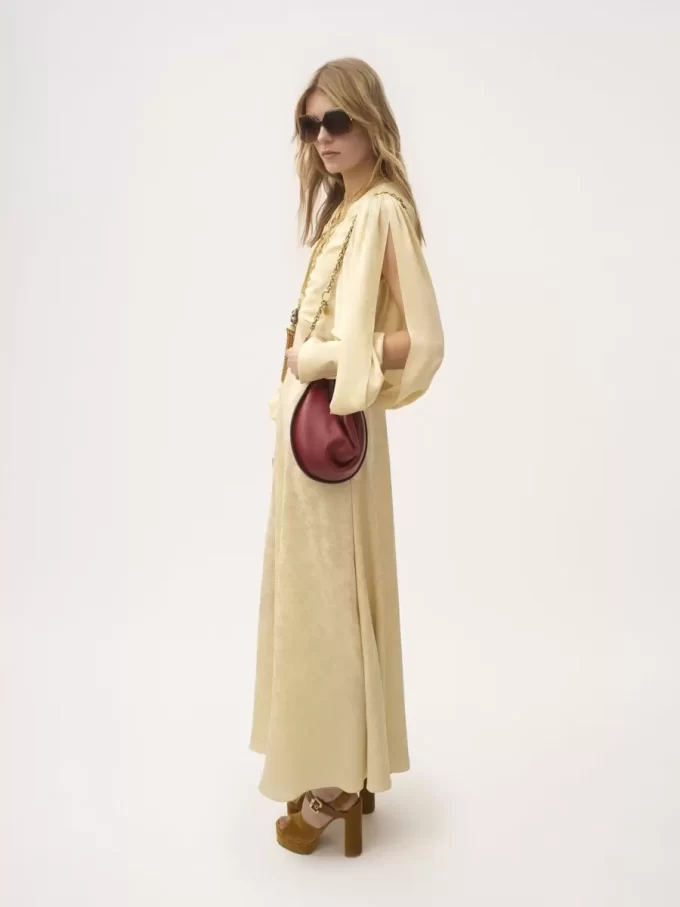 Ruched long dress in silk jacquard Ruched long dress in silk jacquard