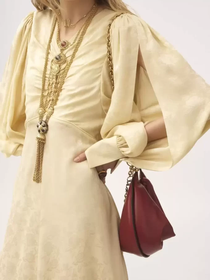 Ruched long dress in silk jacquard Ruched long dress in silk jacquard