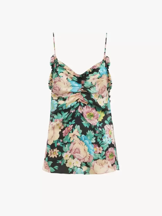 Ruched tank top in silk charmeuse Ruched tank top in silk charmeuse