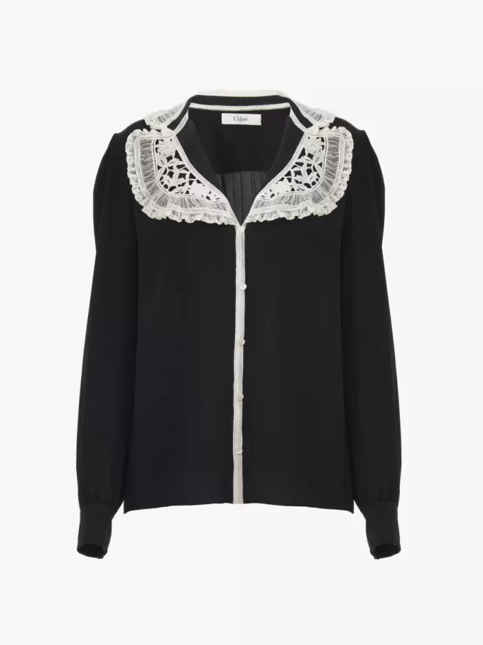 Ruffled blouse in crêpe de chine & lace Ruffled blouse in crêpe de chine & lace