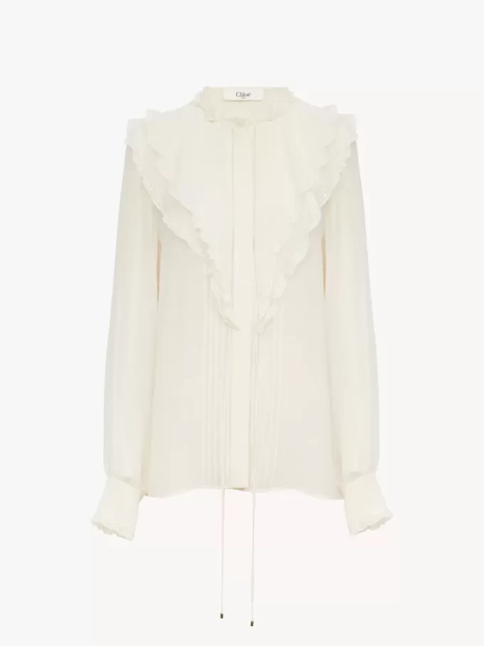 Ruffled blouse in silk georgette Ruffled blouse in silk georgette