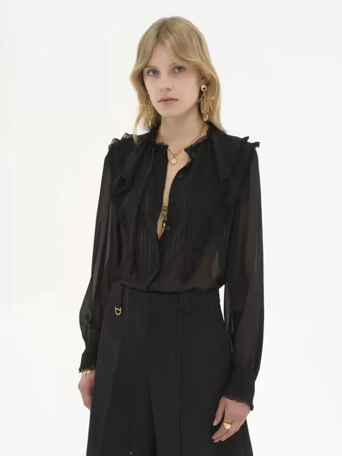 Ruffled blouse in silk georgette Ruffled blouse in silk georgette