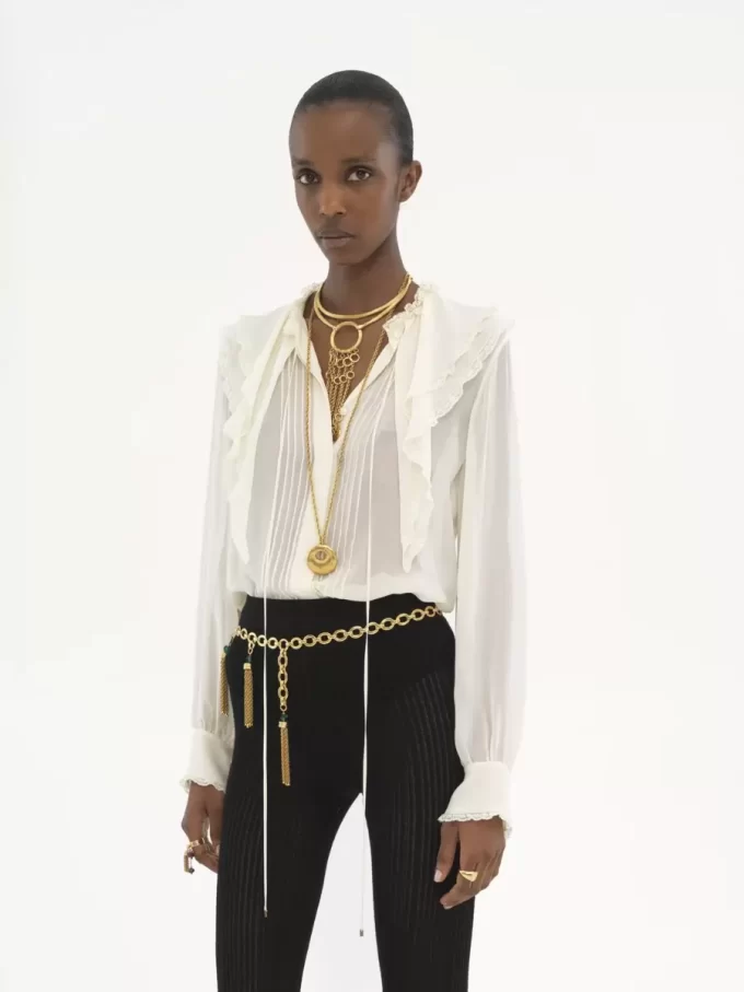 Ruffled blouse in silk georgette Ruffled blouse in silk georgette