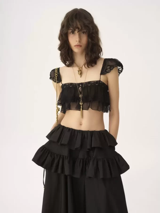 Ruffled bralette in silk mousseline & lace Ruffled bralette in silk mousseline & lace