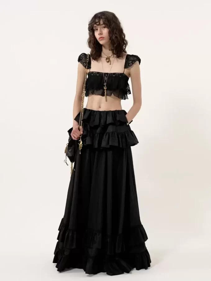 Ruffled bralette in silk mousseline & lace Ruffled bralette in silk mousseline & lace