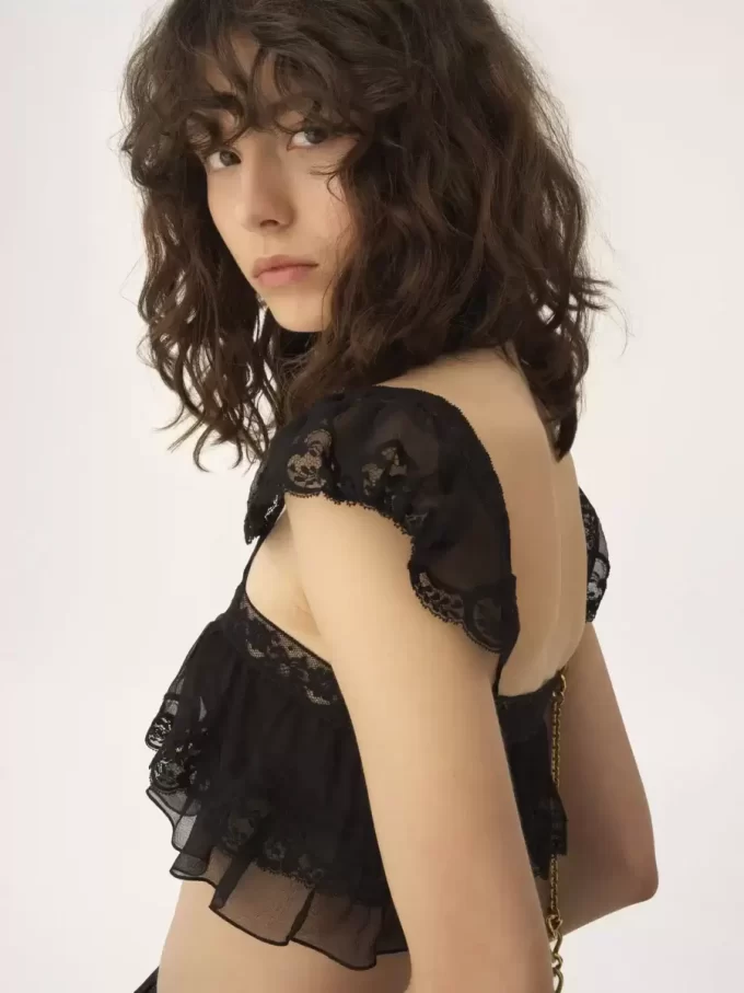 Ruffled bralette in silk mousseline & lace Ruffled bralette in silk mousseline & lace