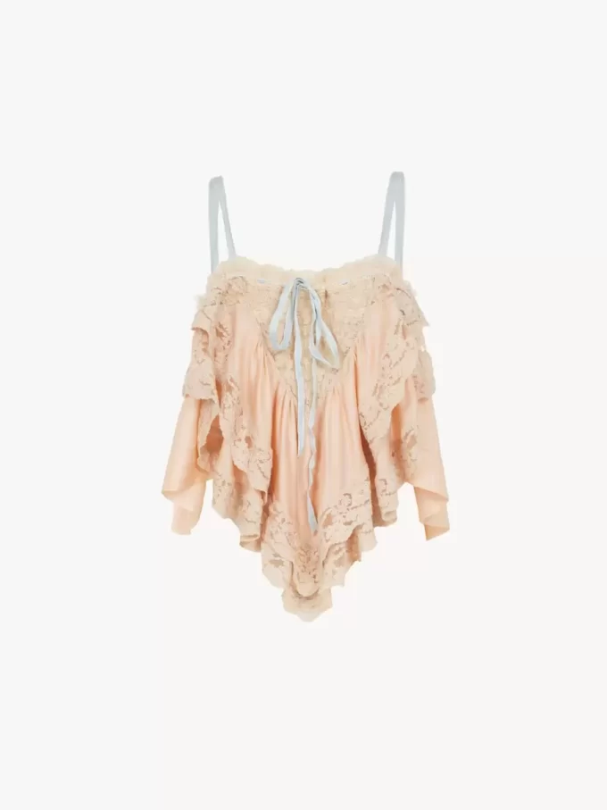 Ruffled camisole top in silk charmeuse & lace Ruffled camisole top in silk charmeuse & lace