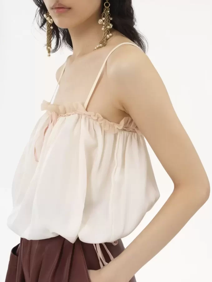 Ruffled camisole top in silk habotai Ruffled camisole top in silk habotai