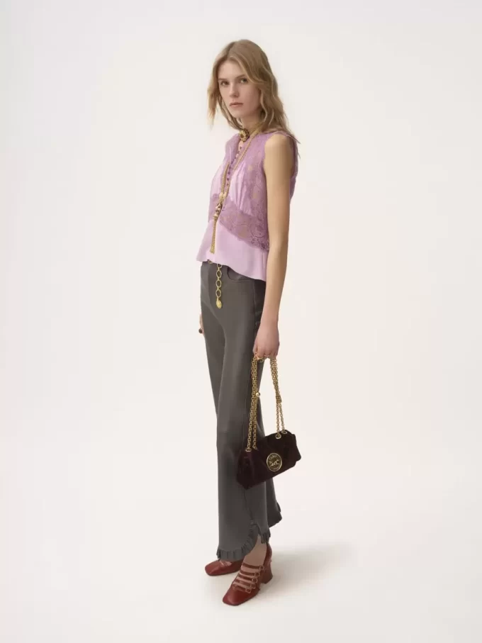 Ruffled flared pants in leather Ruffled flared pants in leather