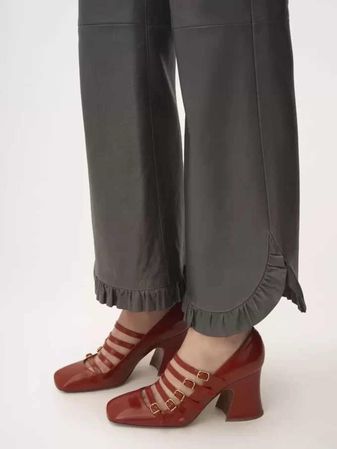 Ruffled flared pants in leather Ruffled flared pants in leather